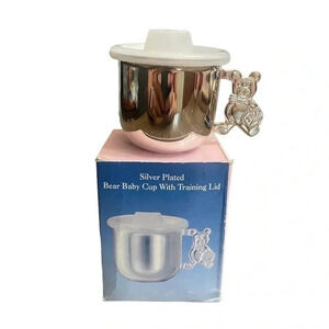Godinger Silver 1993 Vintage Silver Plated Bear Baby Cup W/ Plastic Training Lid